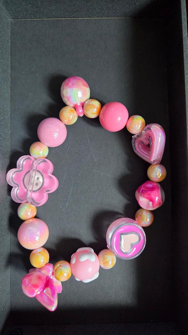 Pink Heart and Flower Bracelet