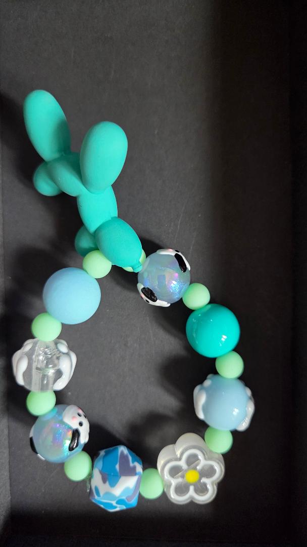 Kids Blue Dog and Flower Bracelet