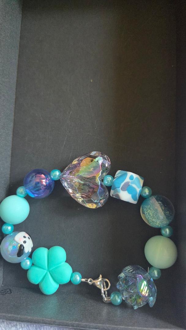Blue Heart and Flower Bracelet