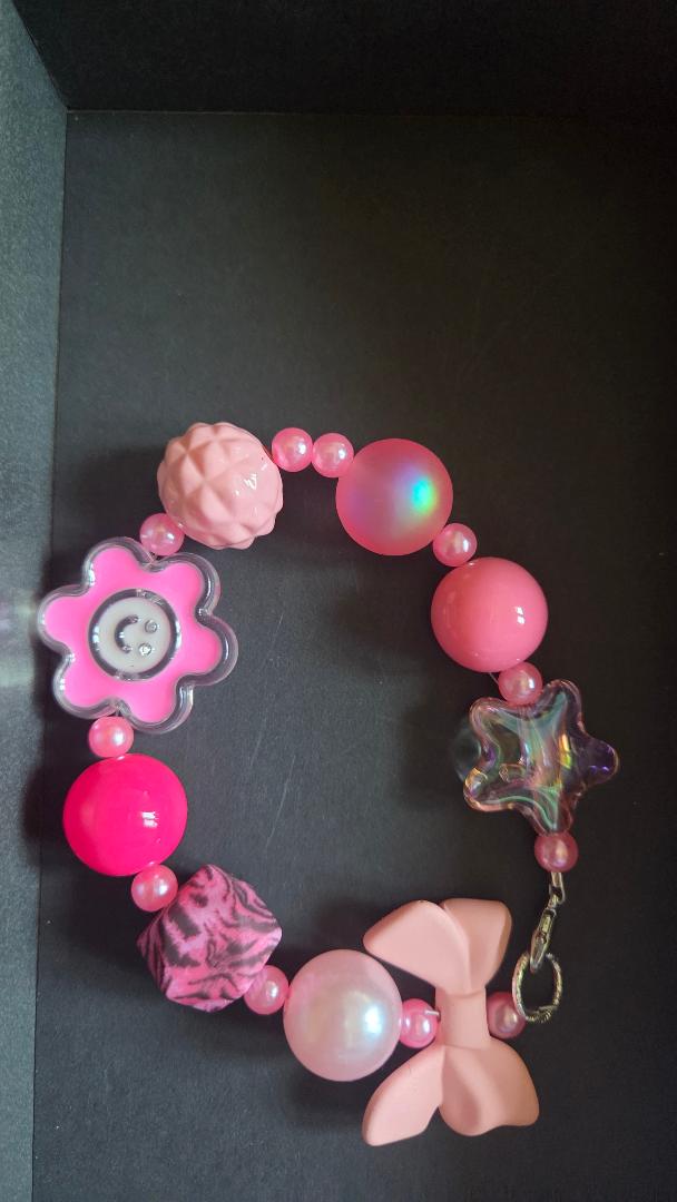 Pink Flower and Bow Bracelet